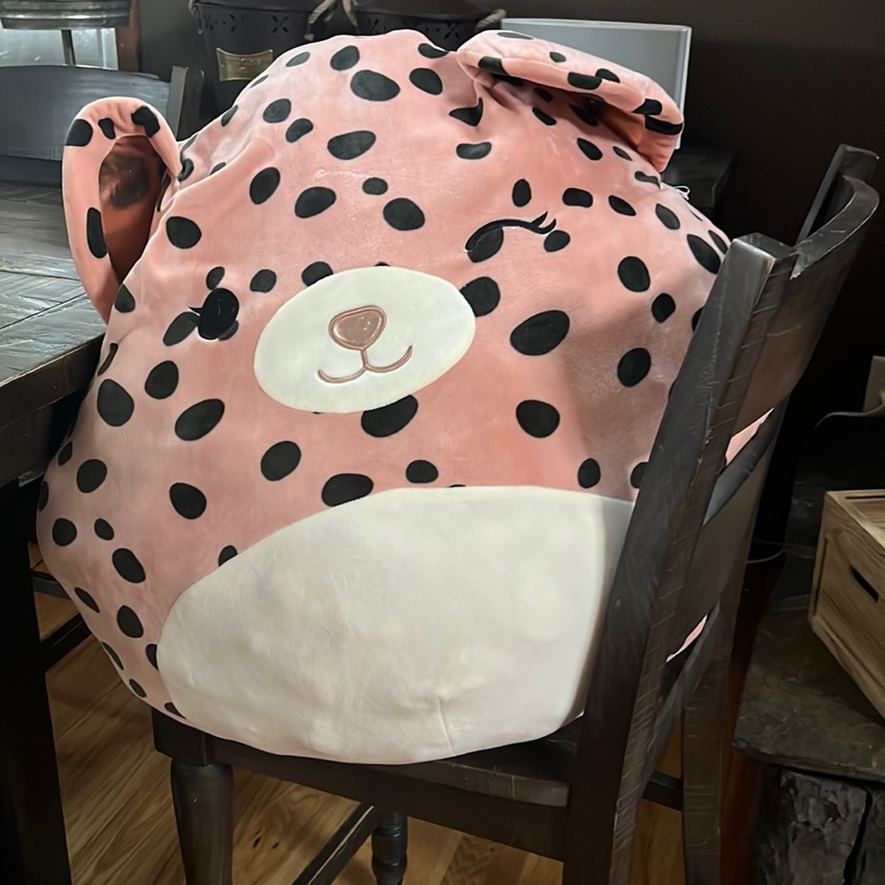 Giant squishmellow. Colors: black and pink. Brand: Squishmallows